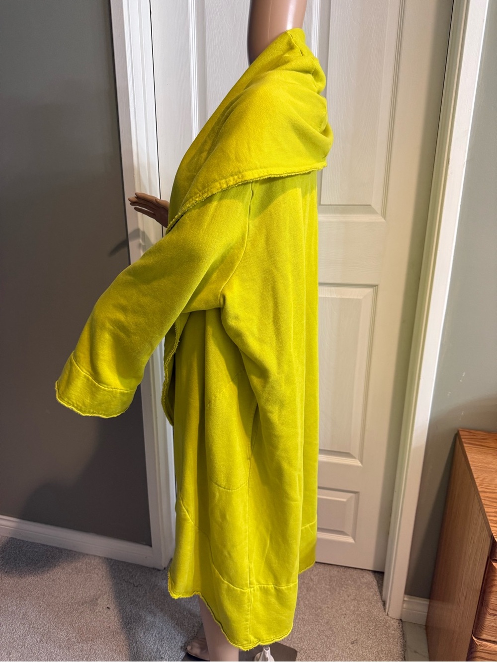 Bryn Walker Long Wrap Coat XL Chartreuse Shawl Collar Bamboo Organic Cotton - Picture 6 of 15